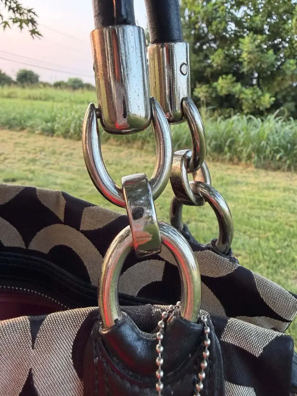 Coach Kristin Op Art Signature Satchel Black and Grey